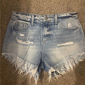 Fashion Nova Light Blue Frayed Jean Shorts